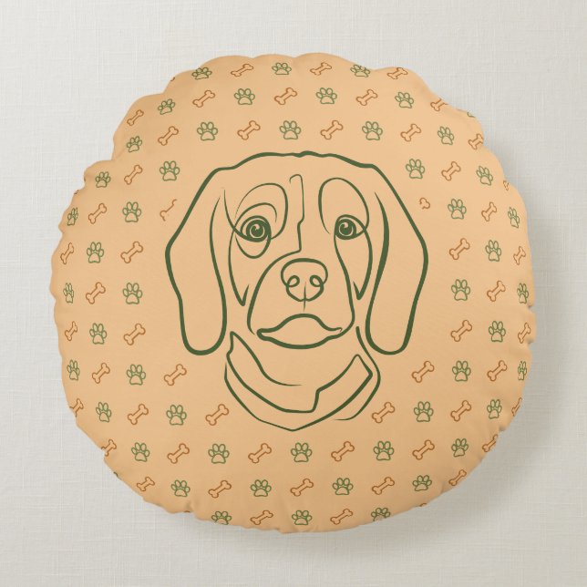 Almofada Redonda Arte de Linha Beagle, Elegância com Atitude (Frente)