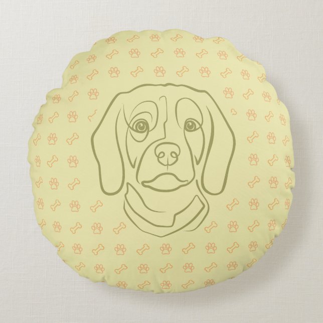 Almofada Redonda Arte de Linha Beagle, Elegância com Atitude (Frente)