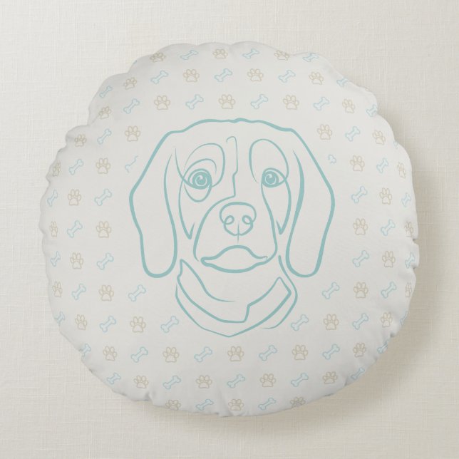 Almofada Redonda Arte de Linha Beagle, Elegância com Atitude (Frente)
