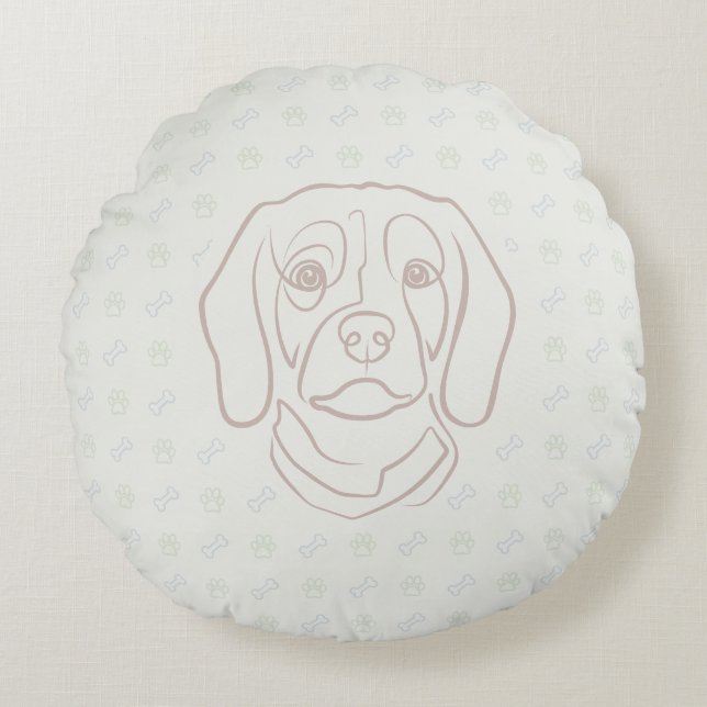 Almofada Redonda Arte de Linha Beagle, Elegância com Atitude (Frente)