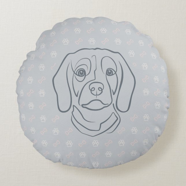 Almofada Redonda Arte de Linha Beagle, Elegância com Atitude (Frente)