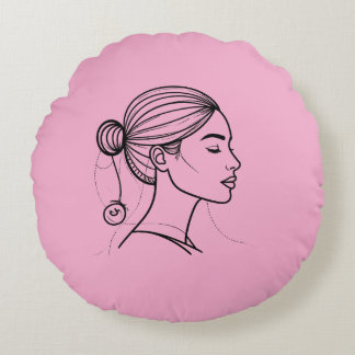 Almofada Redonda Arte de Linha de Mulher Elegante