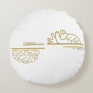 Almofada Redonda Arte de Linha Minimalista Cérebro vs Coração