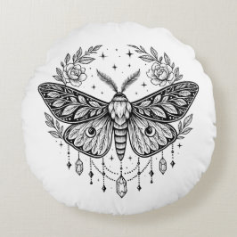 Almofada Redonda Arte de Linha Mística Gótica de Mariposa Botânica 