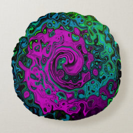 Almofada Redonda Arte de Líquido Giratório Abstrato Magenta Ousado