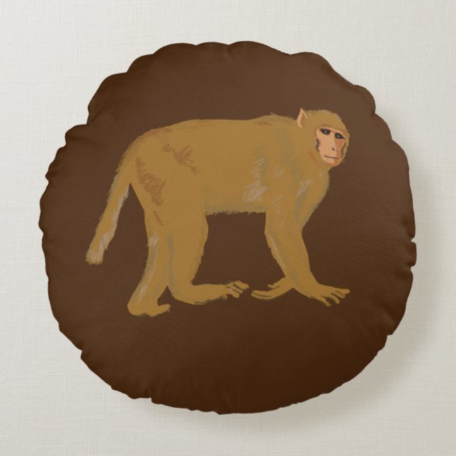 Almofada Redonda Arte de macaco babuíno (Frente)