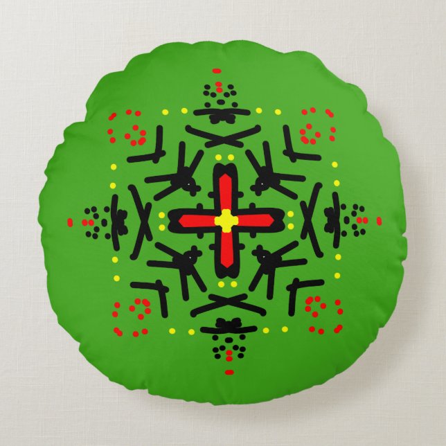 Almofada Redonda Arte de Mandala Tribal (Frente)