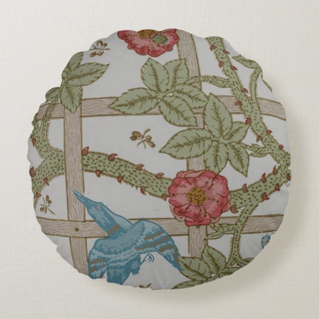 Almofada Redonda Arte de Papel de Parede Treliça de William Morris (Frente)