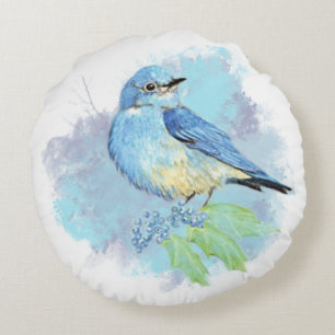 Almofada Redonda Arte de pássaro azul Bonito de Bluebird