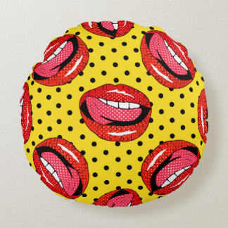 Almofada Redonda Arte de Pop retrô: Crachás de patch de desenho