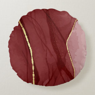 Almofada Redonda Arte de resina, fundo abstrato de marsala vermelho