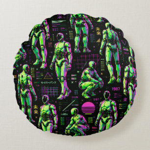 Almofada Redonda Arte de Robô Humanoide Futurista   Android de Ficç