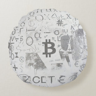 Almofada Redonda Arte de Rua Bitcoin (Pintura Branca No. 3)