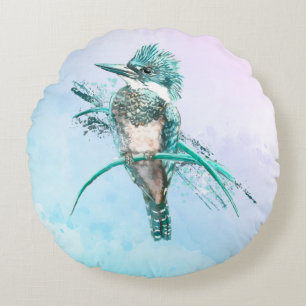 Almofada Redonda Arte de Vida Selvagem de Aves de Cintas Aquáticas
