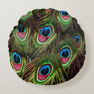 Almofada Redonda arte deco tee green turquoise paciock feather