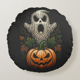 Almofada Redonda Arte Decorativa de Abóbora Caveira de Halloween Gó
