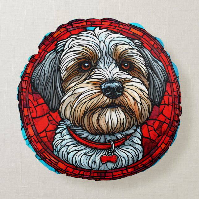Almofada Redonda Arte em Vidro Pintado de Cachorro (Frente)