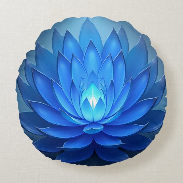 Almofada Redonda Arte Espiritual da Flor Azul Lotus (Frente)