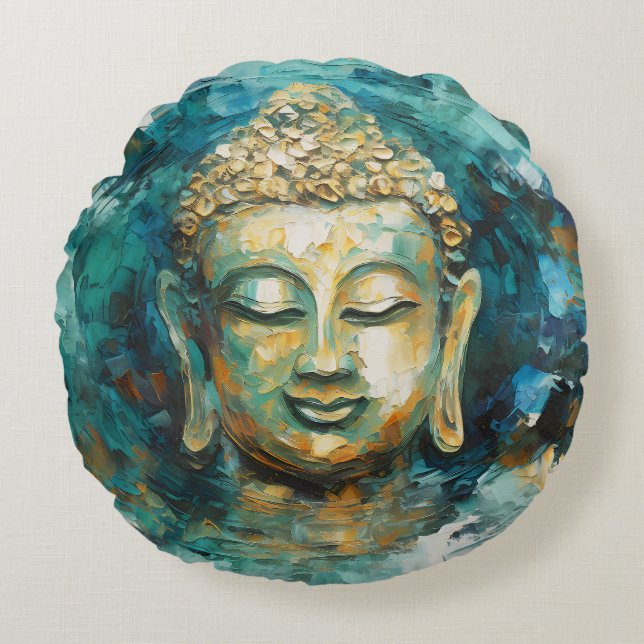 Almofada Redonda Arte Espiritual Tranquilo Buda Aura (Frente)