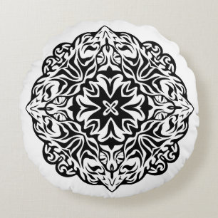 Almofada Redonda Arte étnica da mandala maori polinésia do tatuag