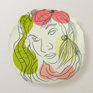Almofada Redonda Arte Feminina Latina Formas Florais  