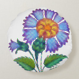 Almofada Redonda Arte Fina Meia-Tinta Flor Azul