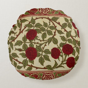 Almofada Redonda Arte Floral da Rosa Vermelha Rosamund Vintage de W