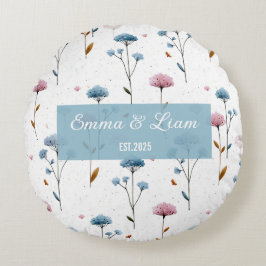 Almofada Redonda Arte Floral Personalizada Minimalista Vintage Azul