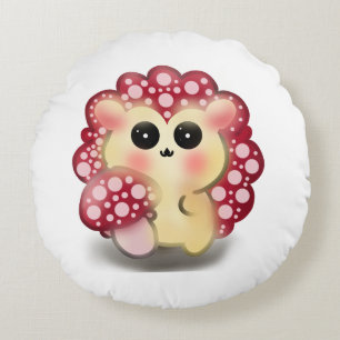 Almofada Redonda Arte Fofo de Cogumelo Vermelho Kawaiiouriço-Cogume