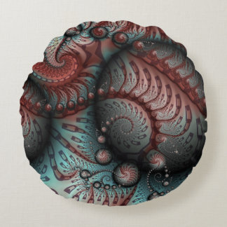 Almofada Redonda Arte fractal de fantasia vívida abstrata marrom az