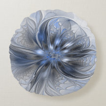 Arte Fractal Floral Abstrata em Aquarela Azul Cinz