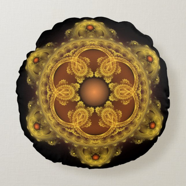Almofada Redonda arte fractal mandala de fada (Frente)