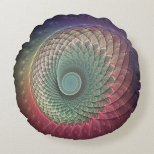 Almofada Redonda Arte fractal moderna colorida caracol abstrato