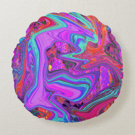 Almofada Redonda Arte líquida Abstrato cor-de-rosa, azul e laranja