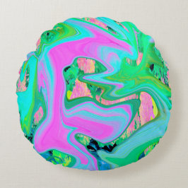 Almofada Redonda Arte líquida azul-retrorreflectora em Hydrangea