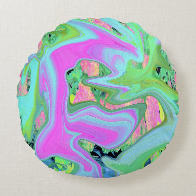 Almofada Redonda Arte líquida azul-retrorreflectora em Hydrangea (Frente)