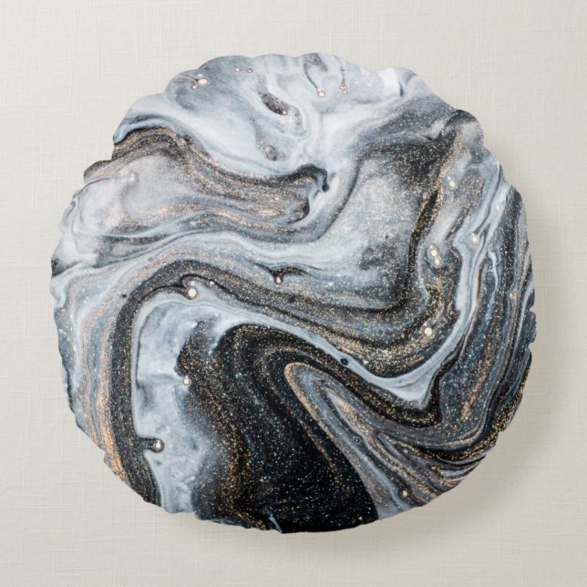 Almofada Redonda Arte luxuosa no estilo oriental. espiral ouro, art (Frente)