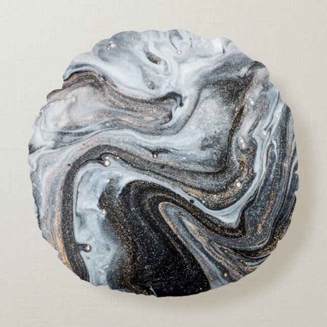 Almofada Redonda Arte luxuosa no estilo oriental. espiral ouro, art (Frente)