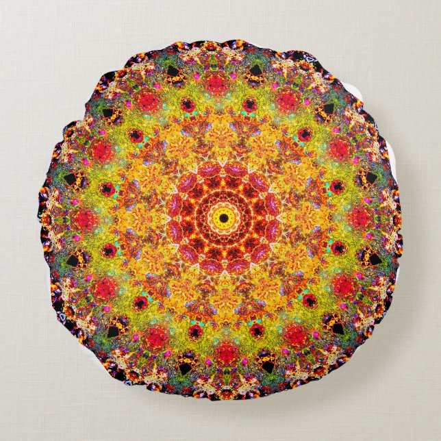 Almofada Redonda Arte Mandala Altamente Detalhada| Abstrato (Frente)