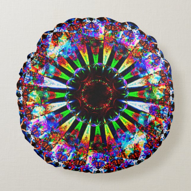 Almofada Redonda Arte psicadélico da mandala (Frente)