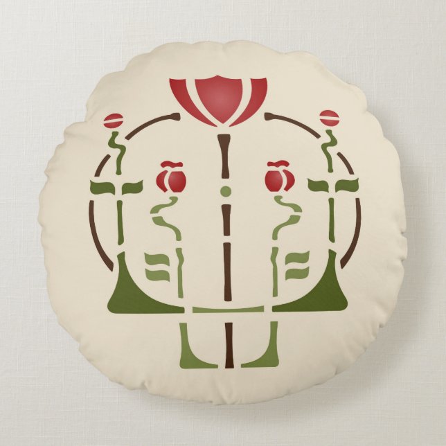 Almofada Redonda Artes & estêncil da papoila dos artesanatos (Frente)