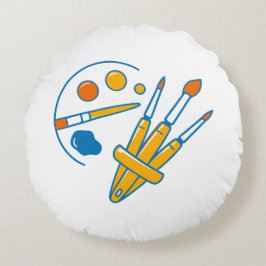 Almofada Redonda Artist Paint Palette and Brushes