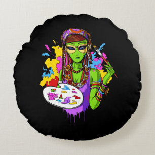 Almofada Redonda Artista de pintura Hippie da Alienígena Espacial