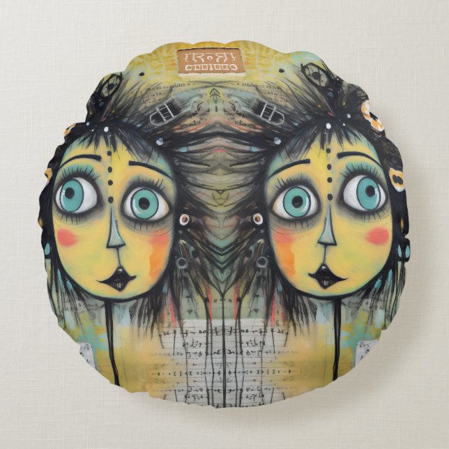 Almofada Redonda ArtLady 12 Encantada e aflita (Frente)