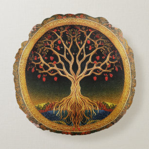 Almofada Redonda Árvore da vida de kedoki Floral Vintage bordado T