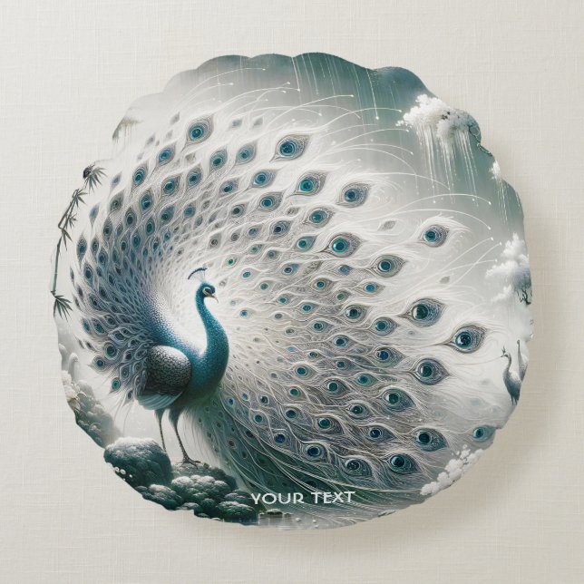 Almofada Redonda Árvore de Chuva de Peacock Cuja Fantasia (Frente)