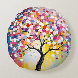 Almofada Redonda Árvore de Flor Colorida