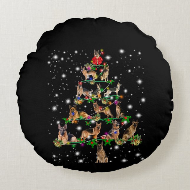 Almofada Redonda Árvore De Natal Alemã Abrangida Pela Lâmpada (Frente)