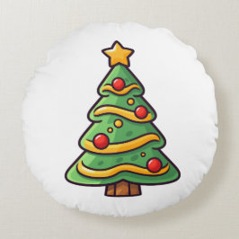 Almofada Redonda Árvore de Natal Bonita com Ornamentos