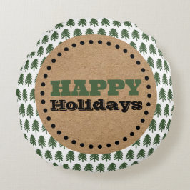 Almofada Redonda Árvore de Natal Verde e Branca Moderna